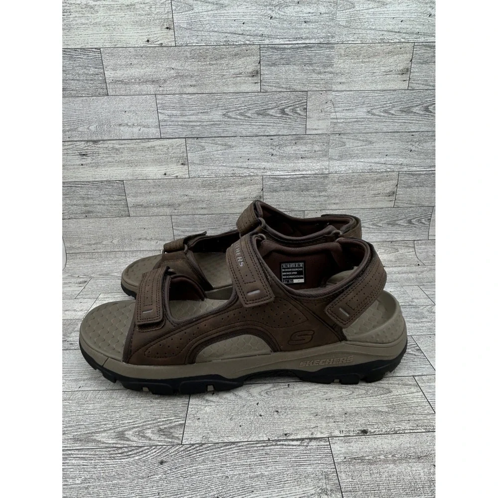 Skechers 204105 Men Chocolate Brown Luxe Foam Steady Grip Sport Sandals Size 13